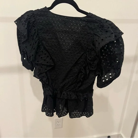 Black Eyelet Ruffle Wrap Top by J Crew - Picture 4 of 9